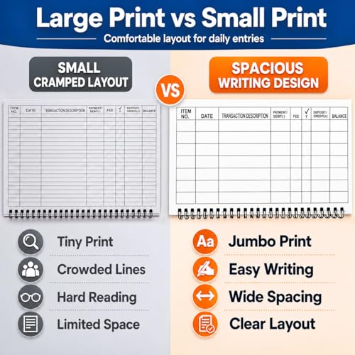 Large Print 2-Pack Check Register Book - 50 Pages Each, Spiral Bound