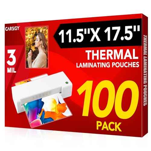 CAREGY 100 Pack Laminating Sheets, Hold 11 x 17 Inch Sheet, 3 Mil Clear Thermal Laminating Pouches 11.5 x 17.5 Inch Lamination Sheet Paper for Laminator, Round Corner