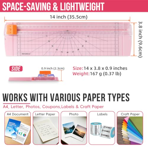 Pink Rayson Paper Cutter Trimmer, A4 12-Inch Craft Cutter for Photos & Documents