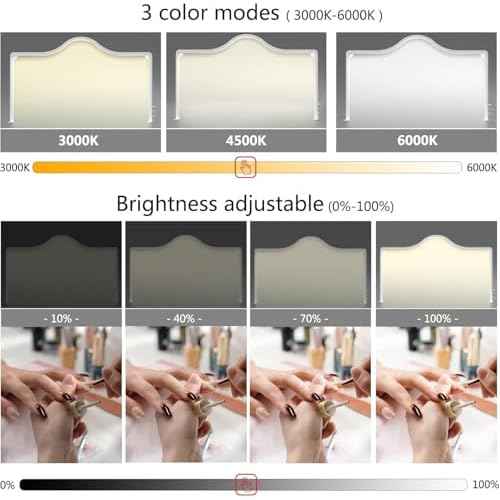 Foldable Half Moon LED Nail Desk Lamp for Nail tech,3000-600K Adjustable Brightness,3 Color Temperature Led Nail DeskLight forNail/Tattoo/Lash Tech(White)