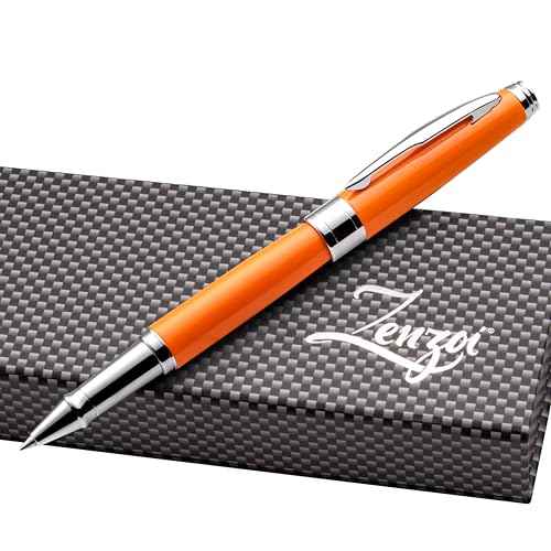 ZenZoi Elegant Orange Pen Set W/Fine Point Rollerball Ink ? Luxury Writing Pens For Men Or Women. Nice Pen Gift Set W/Roller Ball Tip Refills & High End Pen Box. Executive Smooth Quality Writing Pens