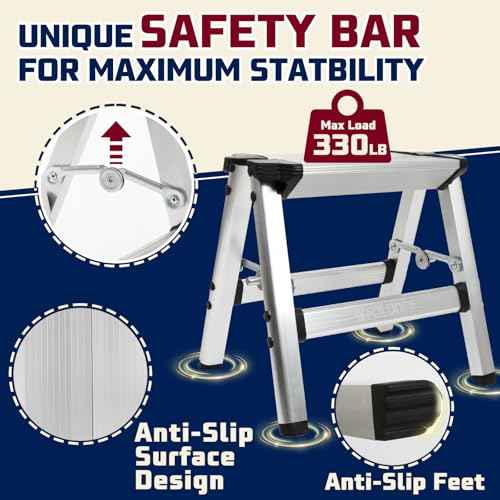 Foldable Step Stool | Metal Folding Step Stool, 330 lbs | Ultralight Aluminum, Anti-Slip & Secure Lock Design, Small Stool for Adults, Kids, Seniors | Home, Kitchen, Outdoor | Heavy Duty