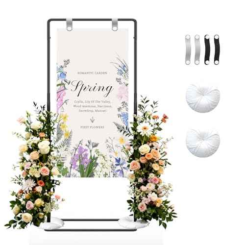 Wedding Welcome Sign Stand, Adjustable Welcome To Our Wedding Sign Stand, 70¡±x 31¡±x 20¡±Welcome Sign Holder with 4 Leather Sign Hanging Straps, Wedding Seating Chart Stand, Easel for Display, Black