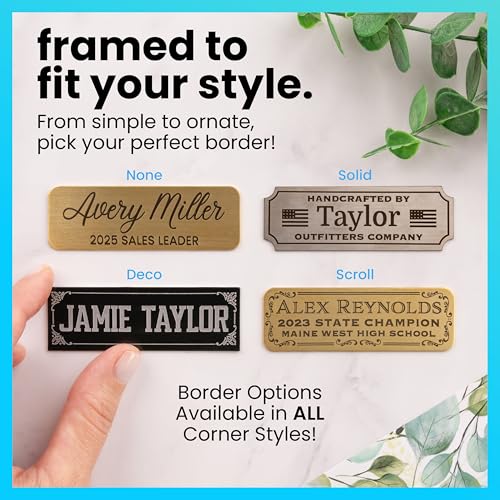 ExcelMark Brass Personalized Name Plate - 20 Icons, Custom Corners & Borders