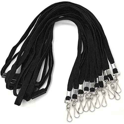 Safety Lanyards Premium Breakaway Black Lanyard Comfortable Neck Straps Lanyards Swivel J Hook for ID Badges 50 Pack