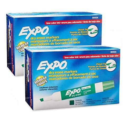 Low Odor Dry Erase Marker, Chisel Tip, Green, 24 Markers Per Order (80004) New