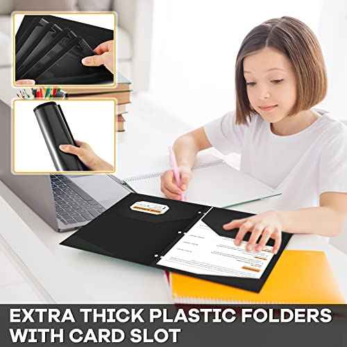 Henoyso 36 Pcs 2 Pocket Plastic Folders with Clear Front Pocket 3 Hole Punched File Folder Letter Size Take Home Documents Holder for Paper Holder Office Business Back to School Supply (Black)