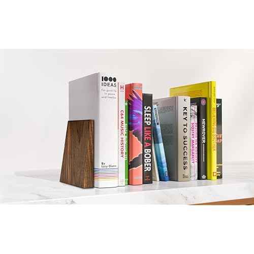 Luxdecor Walnut Book Ends Hold Heavy Books-7x6x5in Wood Bookends for Office Desk Non Skid, Decorative Walnut Bookend 2pack, Triangle Style