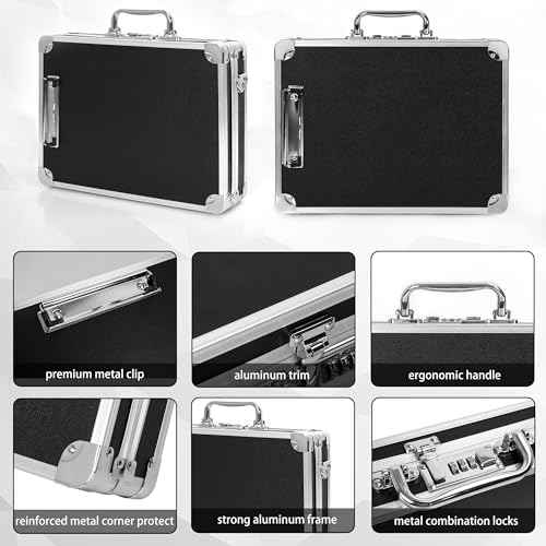 Aluminum Briefcase, Key Lock Clipboard Storage Box, Lockable Storage Case with Foot pad and Corner Protectors, 13x 10x 2.75 inch