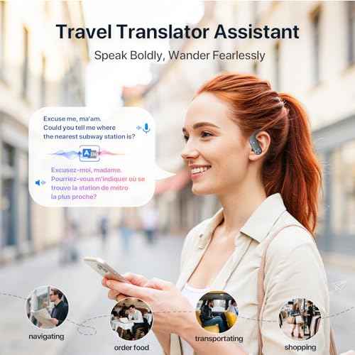 AI Translation Earbuds Real-Time : 166 Languages, 8 Offline Translation Packs, Noise Canceling, 60 Hours Battery - Seamless Translator Headphones for Travel Business Learning, iOS & Android Support