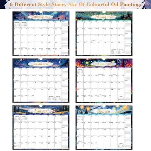 2026 Calendar - 2026 Wall Calendar, January 2026 - December 2026, 15" x 11.5", 12 Monthly Wall Calendars, Twin-Wire Binding + Hanging Hook + Thick Paper + Julian Dates - Starry Skies