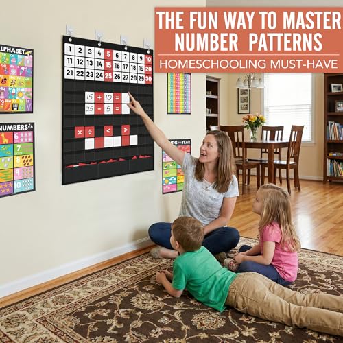 Black Hundreds Pocket Chart with 100+1 Pockets for Classroom Math and Learning - Teacher Supplies