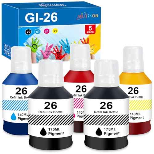 Compatible GI26 Refill Ink Bottle GX4020 Replacement for Canon GI26 Ink Work for Canon GX3020 GX4020 GX5020 GX6020 GX6021 GX7020 GX7021 Printers (5-Pack Pigment GI 26)