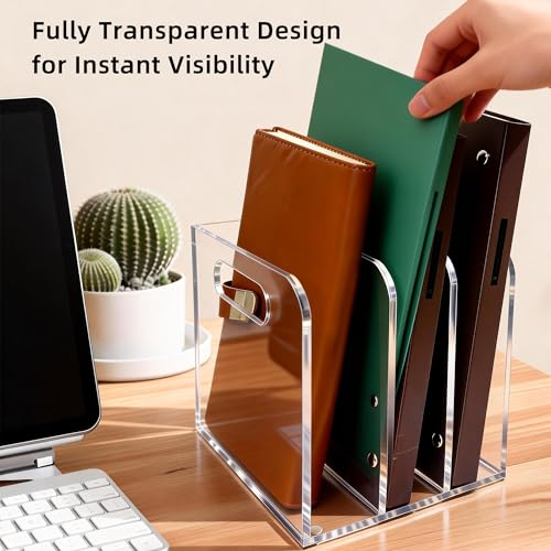 AIDIMOO B5 Clear Acrylic Magazine File Holder with 3 Compartments Desk Organizer