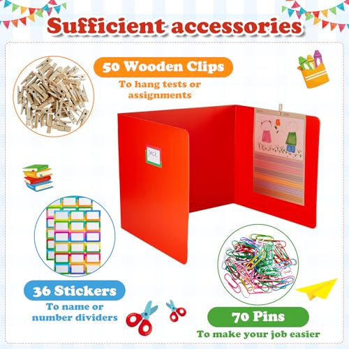 Colorful Desk Privacy Folders Set – 24 Tri-Fold Classroom Dividers with Clips, Pins & Stickers