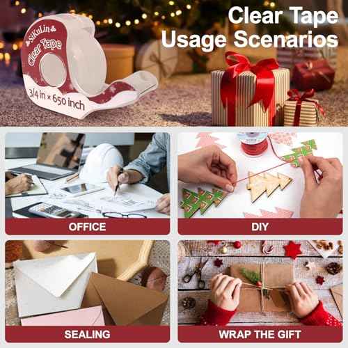 Tape,Gift Wrapping Tape, 6 Rolls with Dispensers, Includes Invisible, Double-Sided and Clear Tape for Wrapping Paper, Back to School, Home, Office, Christmas, Holiday