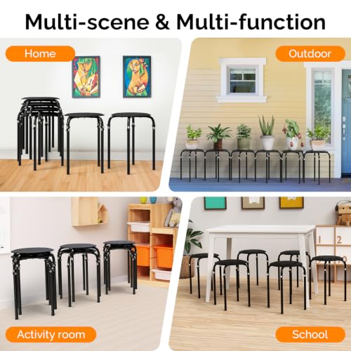 VINGLI Black 6-Pack Stackable Plastic Stools for Home Office - Space Saving, Durable