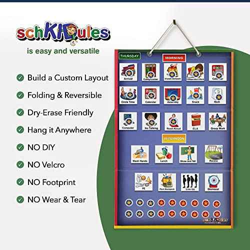 SchKIDules Magnetic Visual Schedule & Progress Chart for School, w/123 Magnets & a 2-Sided 18¡± Folding Board for Daily Schedules, Positive Behavioral Supports, Special Ed, Preschool, ADHD & Autism