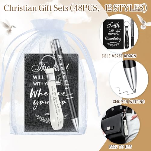 Spakon 192 Pcs/48 Set Christian Gifts Bulk for Women Men Pastor Appreciation Gifts Bible Verse Pens Religious Notebook Christian Keychain for Sunday School Teacher Church(Classic Style,5.5 Inch)