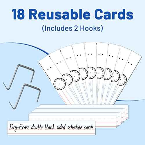 Daily Schedule Pocket Chart, 13+1 Pocket Visual Schedule Chart, 18 Double-Sided Blank Reusable Dry-Eraser Cards, Educational Schedule Charts for Classroom Homeschooling Toddlers-Black