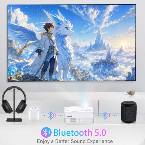Dxyiitoo White Full HD WiFi Bluetooth Portable DVD Projector with Built-in DVD Player