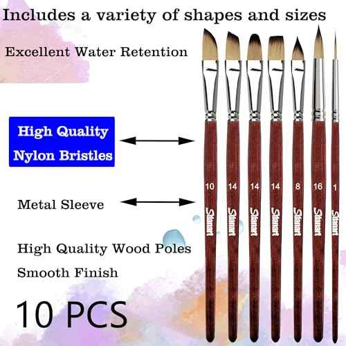 Watercolor Brushes Professional£¬10 PCS Artist Paint Brush Shapes Including Pointed Rounds, Flats£¬Filbert£¬Cat's Tongue Oval Wash£¬Dagger£¬Suitable for Acrylics Water Color Oil Gouache Ink