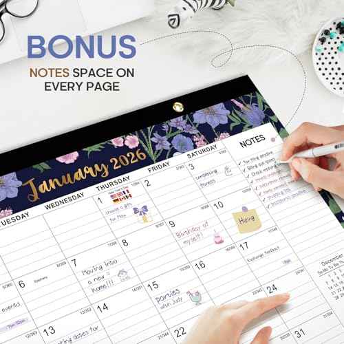 2026 Desk Calendar, 18-Month Calendar Runs from January 2026 to June 2027, 17" x 12" Desktop or Wall Calendar, Perfect Monthly Calendar Planner for Home, Office, or School - Midnight Garden