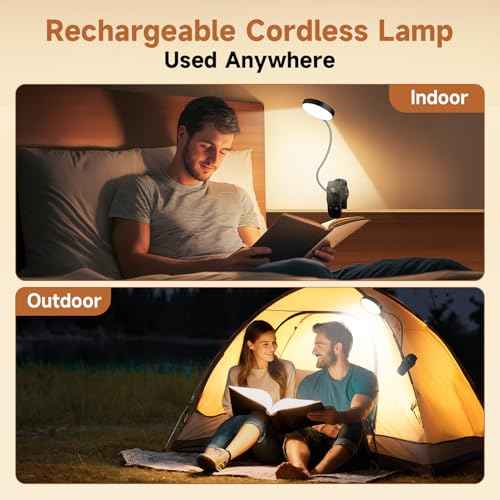 Mubarek Clip on Lamp,5 Brightness+5 Color Clip on Light,200LM 36 LED Reading Lights for Books in Bed,1800mAh Battery Powered Lamp Battery Operated Lights,Rechargeable Desk Lamp with Clamp Light