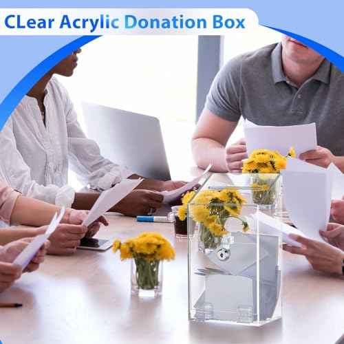 Juexica 2 Pcs Acrylic Donation Box 10.2" x 5.6" x 4" Suggestion Box with Lock and Slot Wall Mount Safe Key Drop Ballot Clear Fundraising for Home Office Vote
