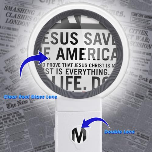 White Foldable Magnifying Glass with Light & Stand for Reading and Inspection