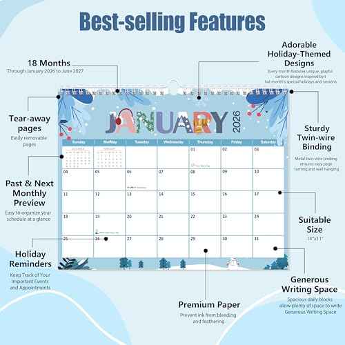 GuassLee Wall Calendar 2026-2027, 18 Months Running from Jan. 2026 to Jun. 2027, 14" X 11" Paper Hanging Planner Wall with Thick Paper for Office Home Planning & Organizing