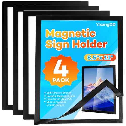 YixangDD 4 Pack Magnetic Sign Holder 8.5 x 11, Self-Adhesive Magnetic Wall Mount Sign Holder, Magnetic Document Holder for Wall Window Office Poster Store