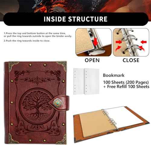 DUROTAN Tree of Life Journals Notebook Gift Set-Unique A5 Binder 400 Page Vintage Leather Suitable for Women & Men writing,Poets,Travelers,as a Diary Dnd Gift