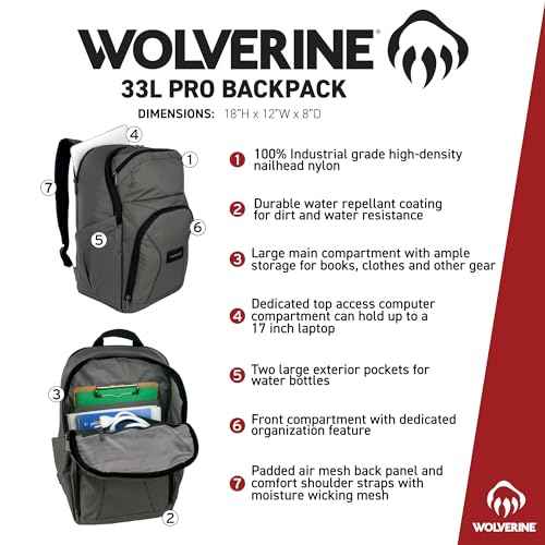 Wolverine 33L Backpack with Large Main, Laptop Compartment and Cooling Straps, Chestnut, One Size