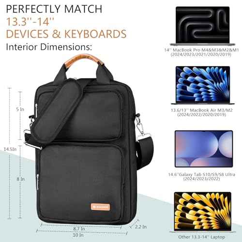13.3-14 Inch Laptop Sleeve Bag, Laptop Bag for 14'' MacBook Pro M4 2024,14'' MacBook Pro M3&M2&M1 2023/2021, 13.6/13'' New MacBook Air M3/M2 2024/2022,Tab S8 Ultra 14.6",with Shoulder Strap(Black)