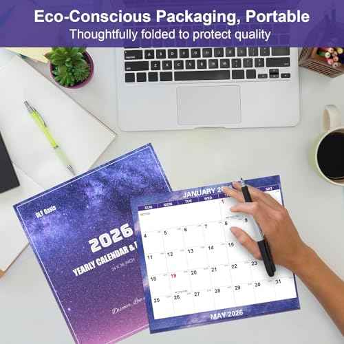 24" x 36" 2026 Wall Calendar Dry Erase - Folded Large Starry Sky Wall Calendar 2026, Wet & Dry Erasable, Laminated 12-Month Annual Yearly Planner, Reversible, Horizontal/Vertical, Purple