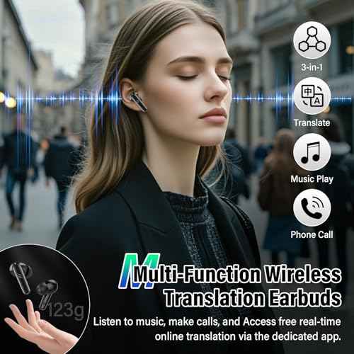 AI Translation Earbuds Real Time, 144 Language Translator Earbuds 3-in-1 Translation Headphones for iPhone and Android with 6 Translation Modes, Translating Device for Travel/Business/Learning, Black