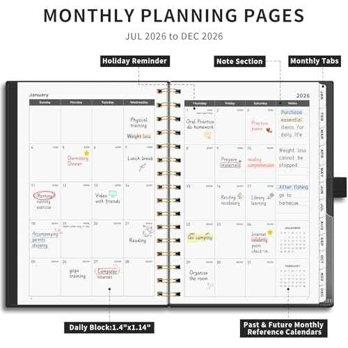 AHGXG 2026 Planner, Weekly and Monthly, Jan 2026 - Dec 2026, 12 Months, 2026 Calendar Planner Book with Tabs for Men Women School Home Office Supplies, A5 (6" X 8.38"), Black