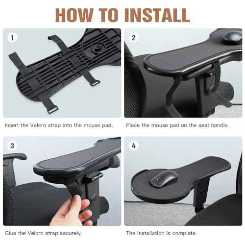 Ergonomic Adjustable Arm Rest Mouse pad for Chair, Mouse Extension Platform Tray with Mouse Baffle to Prevent Falling, Attaches to Chair, Black (Black£¨YYLL8326£©)