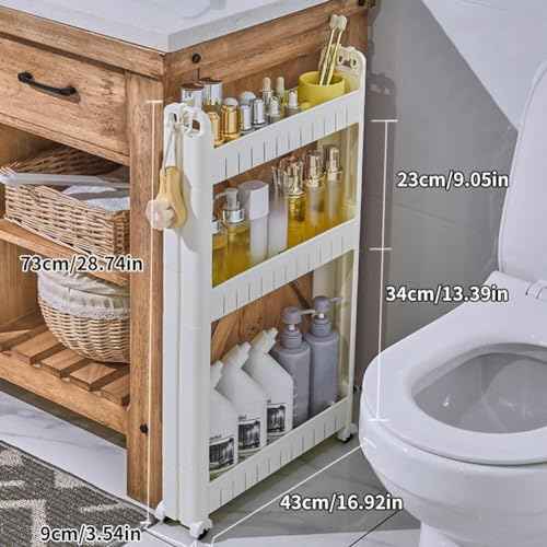 3.54 Slim Storage Cart Durable Bathroom Organizer Slide Out Storage Cart Rolling Utility Cart Slide Out Organizer Narrow Shelf Rack for Kitchen Bathroom Study Office
