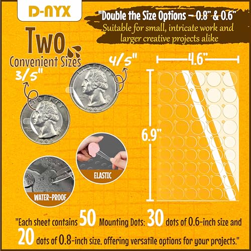 D-NYX 350 Round Double-Sided Adhesive Dots 0.8in & 0.6in, Clear Putty Tape