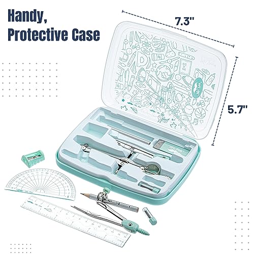 Mr. Pen Green Geometry Set with 3 Compasses, Protractor, Rulers & Pencils