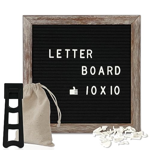 4 THOUGHT 10x10 Felt Letter Board with Stand & Wooden Frame - Brown, Black Variant