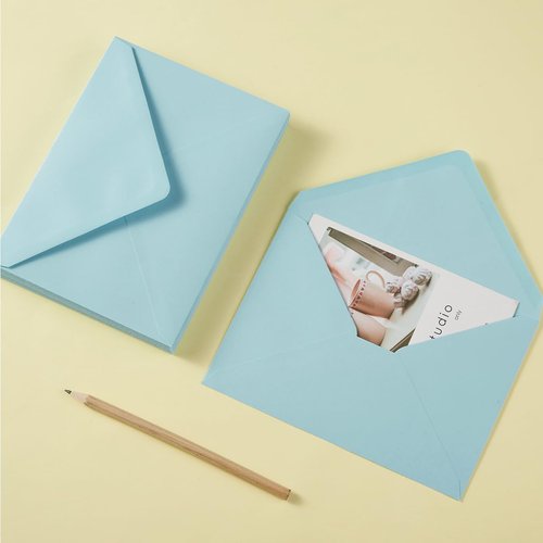 Skiennix A7 Colorful Envelopes - 50 Pack V Flap for Invitations, Weddings & More | Light Blue 5.24 x 7.24 Inches