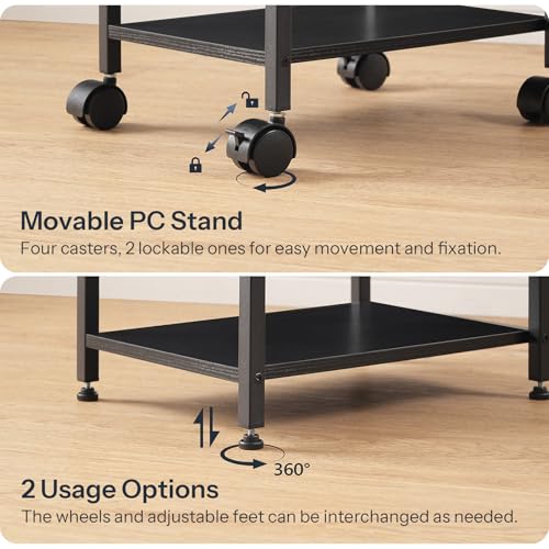 HOOBRO PC Stand, 2-Tier PC Tower Stand Fits Most Computer Towers, CPU Holder for Floor, Height Adjustable, CPU Stand with Wheels Under Desk, for Home Office, Black BB11CJ01