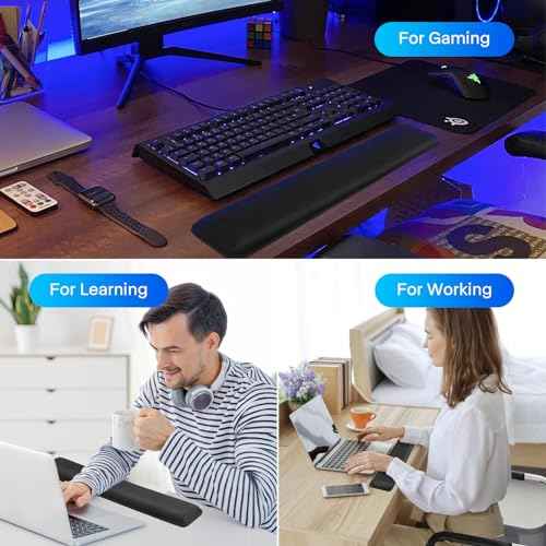 Yolanda Keyboard Wrist Rest/Pad - Cooling Gel - Stitched Edges - Keyboard Accessory,Ergonomic,Black