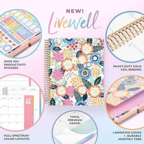 Blue Sky Livewell 2026 Weekly and Monthly Planner Calendar, January 2026 - December 2026, 7" x 9", Flexible Laminated Cover, Heavy Duty Coil Binding, Colorful Premium Paper, Includes Storage Pocket, Stickers, Charmie