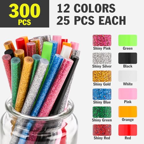 YesBes 300-Pack Colored Mini Hot Glue Sticks 4" x 0.27" for All Temp Glue Guns