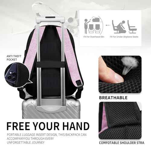 Classic Backpack for Men Women, School Backpack for Girls Boy Teens,15.6 Inch Laptop Bookbag with USB Charger for College High School Work Business Computer Back Pack,mochilas para hombres,Pink