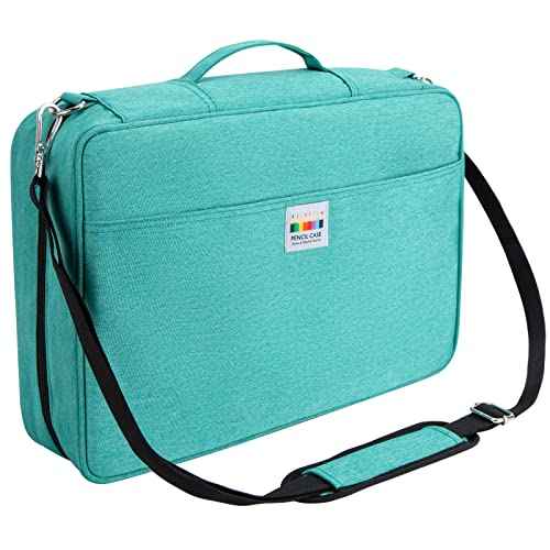 YOUSHARES Organizer Color Pencil 480 Slots - Pen Case Organizer with Handy Wrap & Zipper, Multilayer Holder for Prismacolor Colored Pencils & Gel Pen (Green)